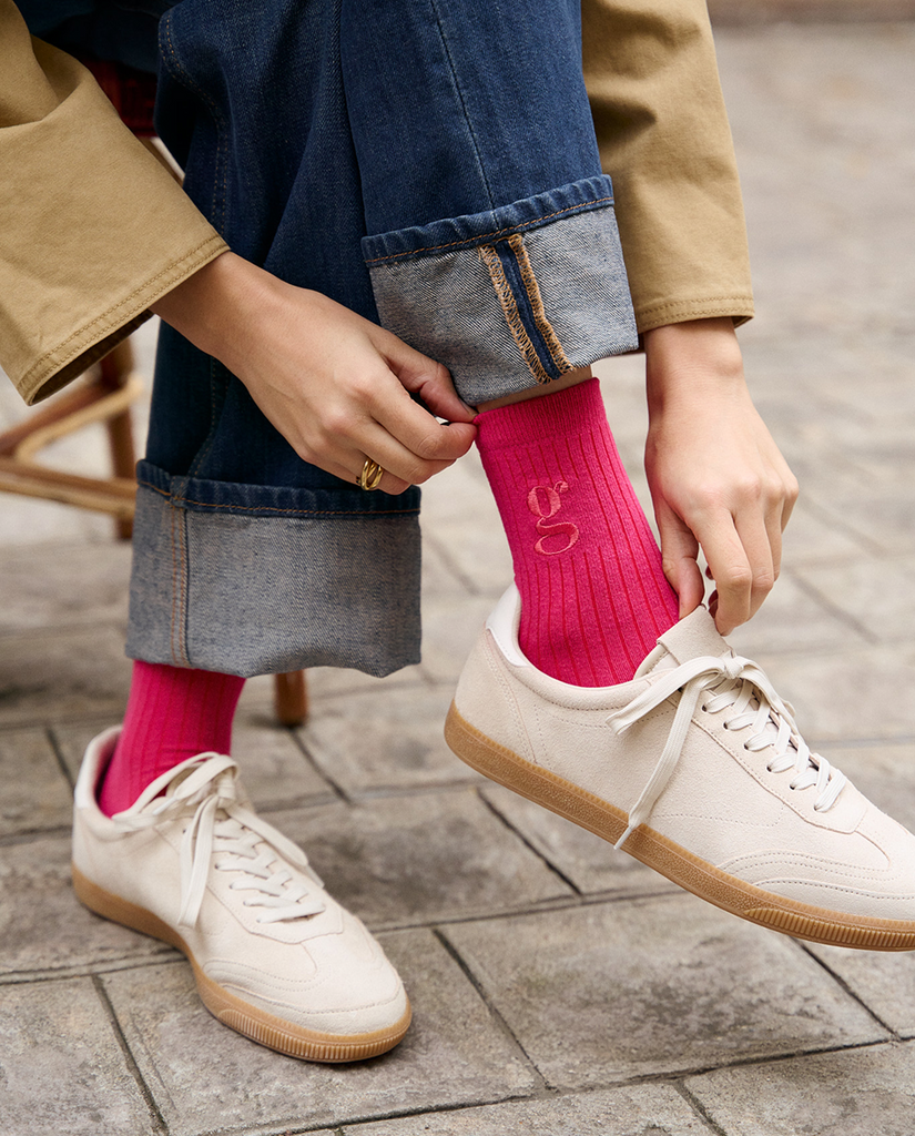 Chaussettes rose fushia monogramme