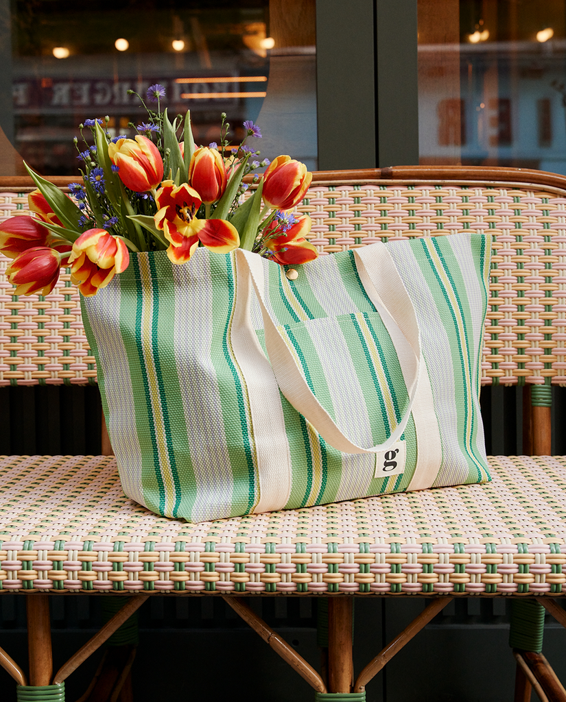 Sac cabas rayé vert