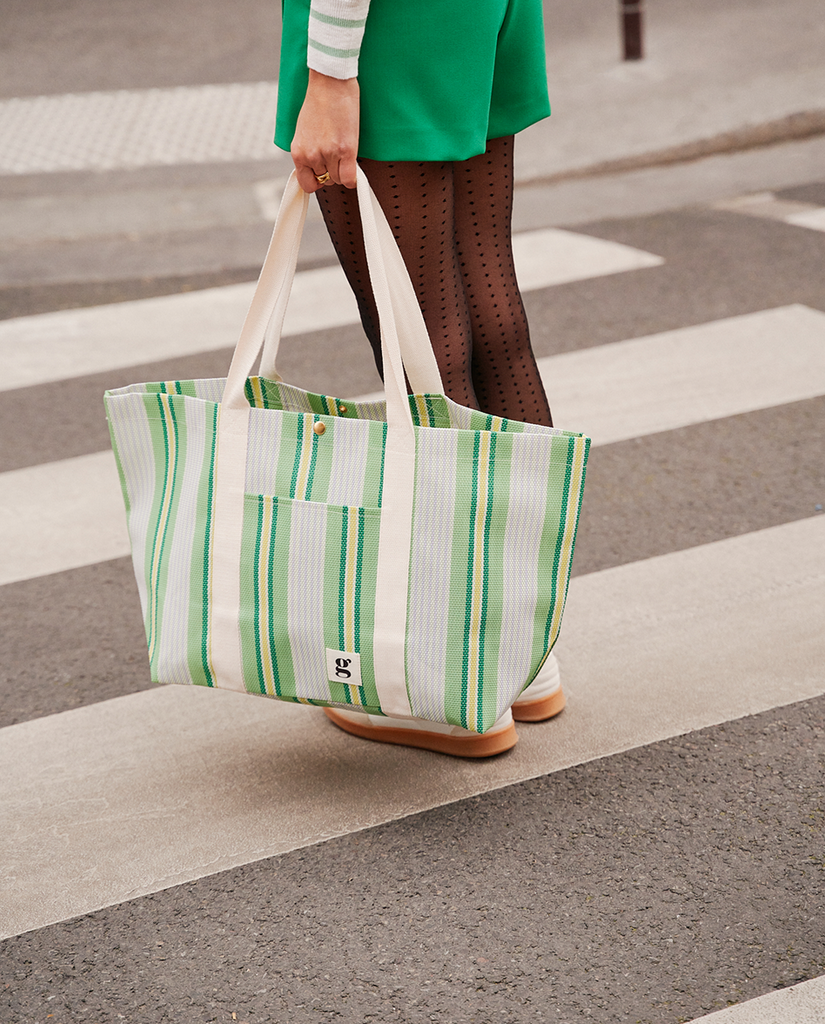 Sac cabas rayé vert